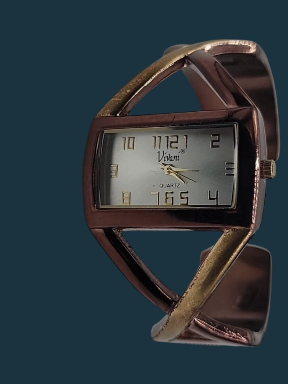 Vivani Ladies Watch Chocolate Open Cuff Bangle Hinge Bracelet Quartz Adjustable